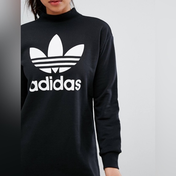 adidas Originals Trefoil Crew Neck Dress In Black - Picture 8 of 14